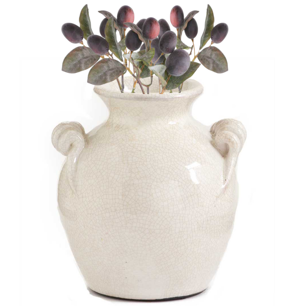 European Ceramic Jar w/ Plum Stems West Haven & Company
