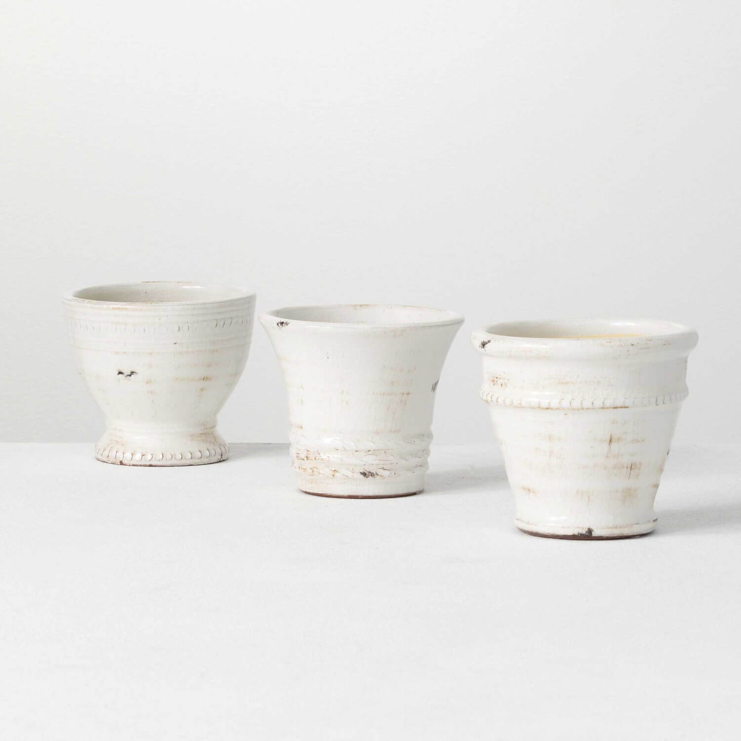 Whitewashed Ceramic Pots (S/3)